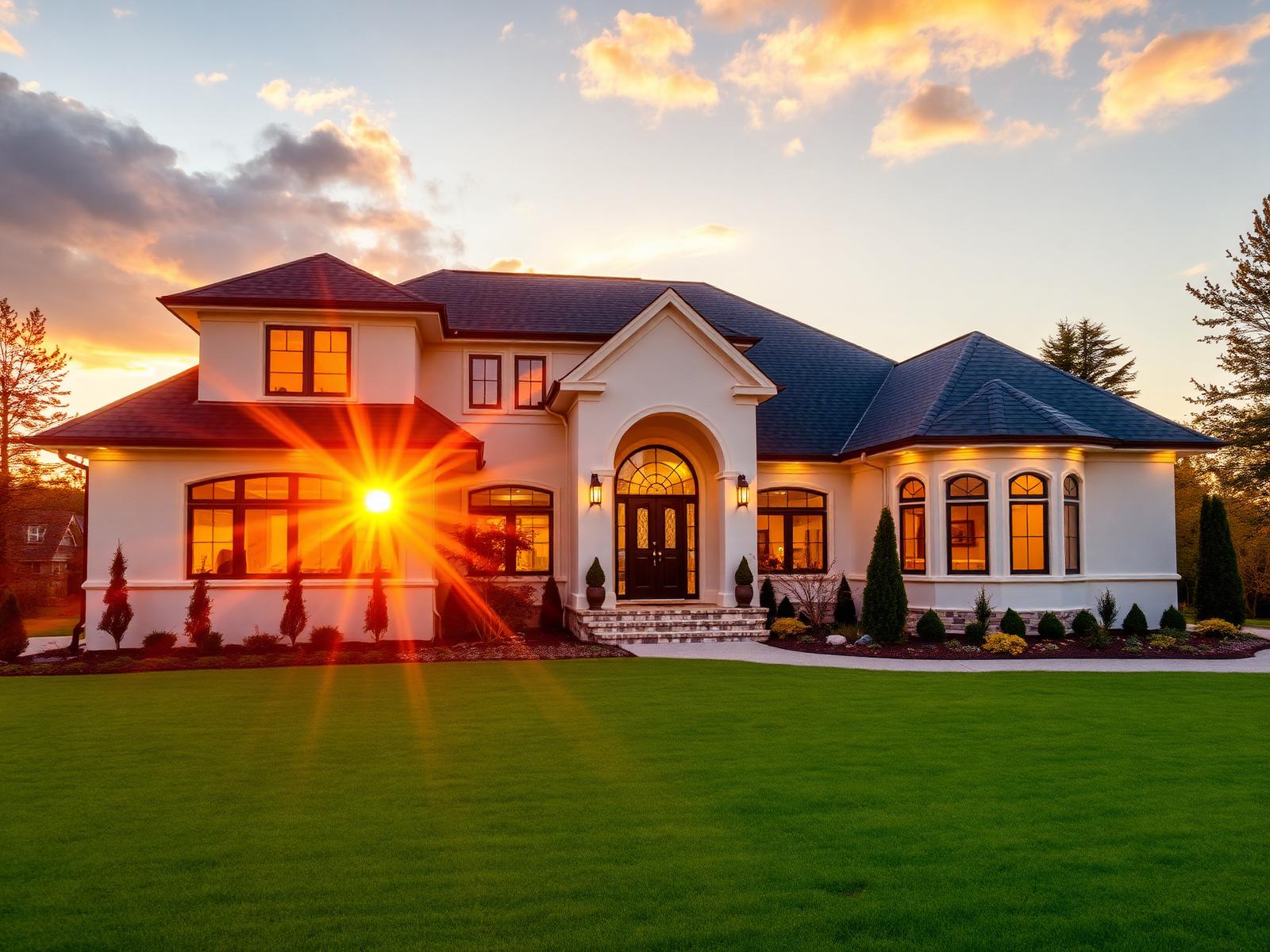 Modern home at sunset